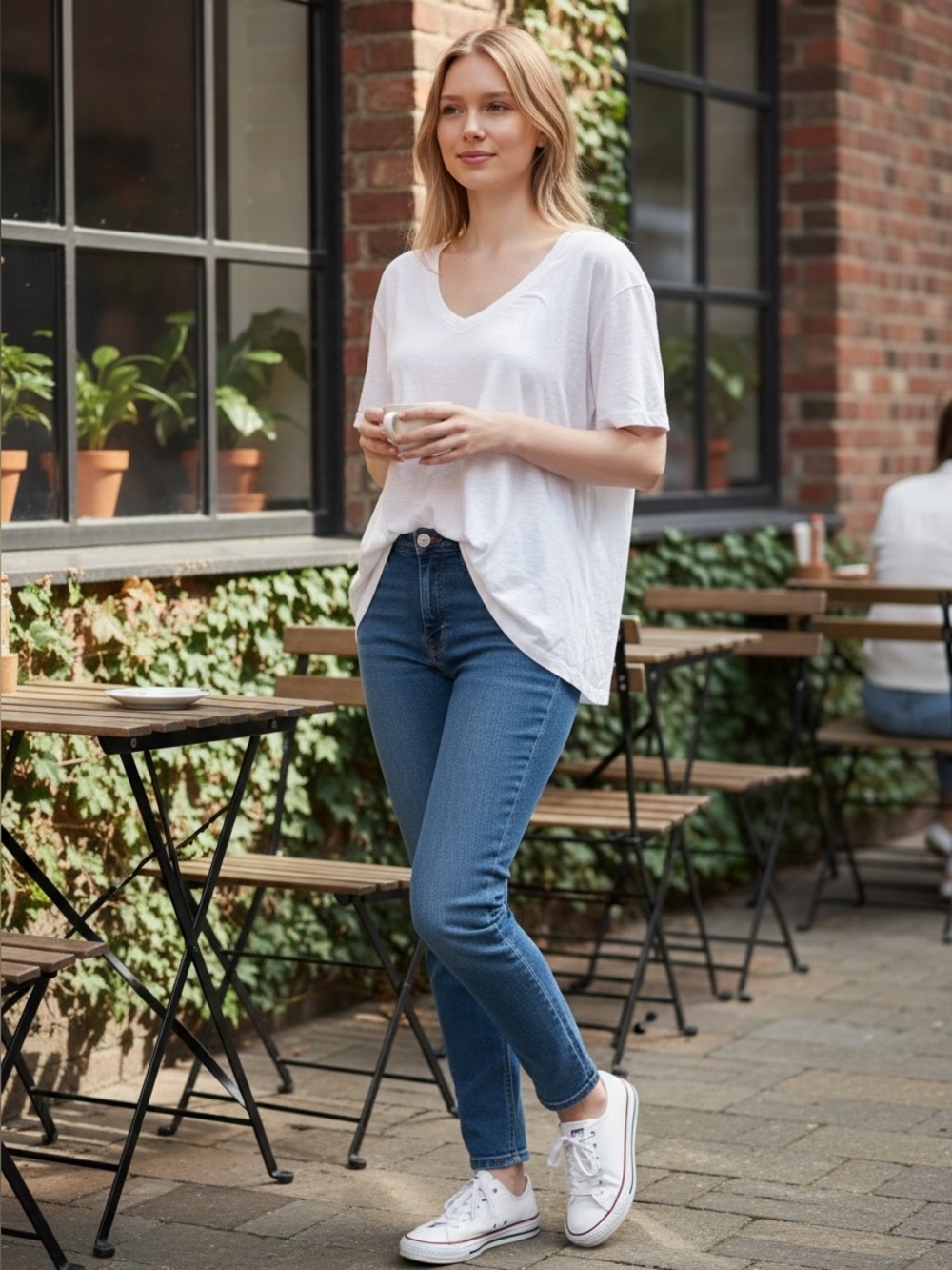 NWT Tribal White V-Neck Tee XL | Soft Relaxed Fit Essential Top